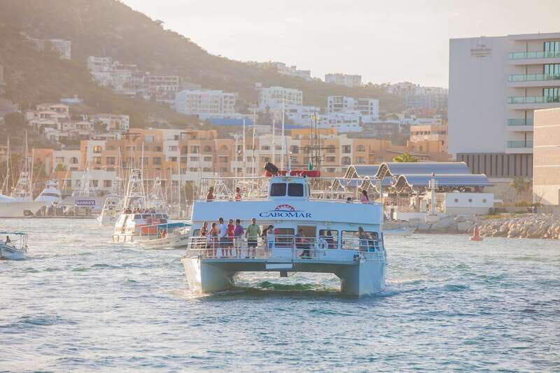 Los Cabos: Sunset Dinner Cruise with Transportation - Dinner and drinks: taco buffet + open bar on a moving boat