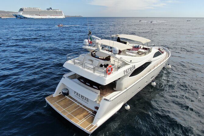 Luxury Yacht Charter in Cabo San Lucas - Ferretti 88ft. - Stop 3: Medano Beach Anchoring for Swim, Snorkel, and Water Toys